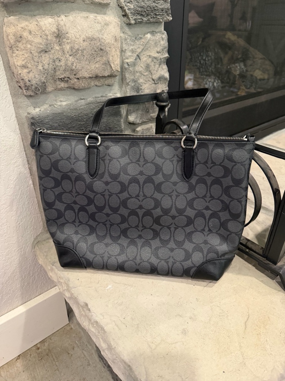 Coach Signature Tote in Charcoal and Black - Picture 2 of 13